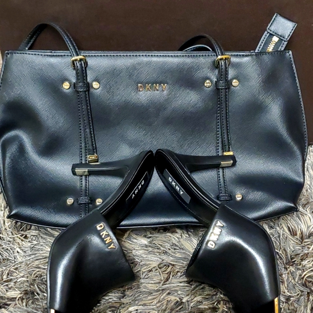 Authentic DKNY purse with matching heels-8/8.5 "NEVER WORN OR CARRIED"